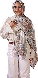 حجاب مودال مزين بالزهور من لافيزي - وشاح طويل ناعم وجيد التهوية للنساء - وشاح راس عصري خفيف الوزن - شال حجاب انيق للاستخدام اليومي