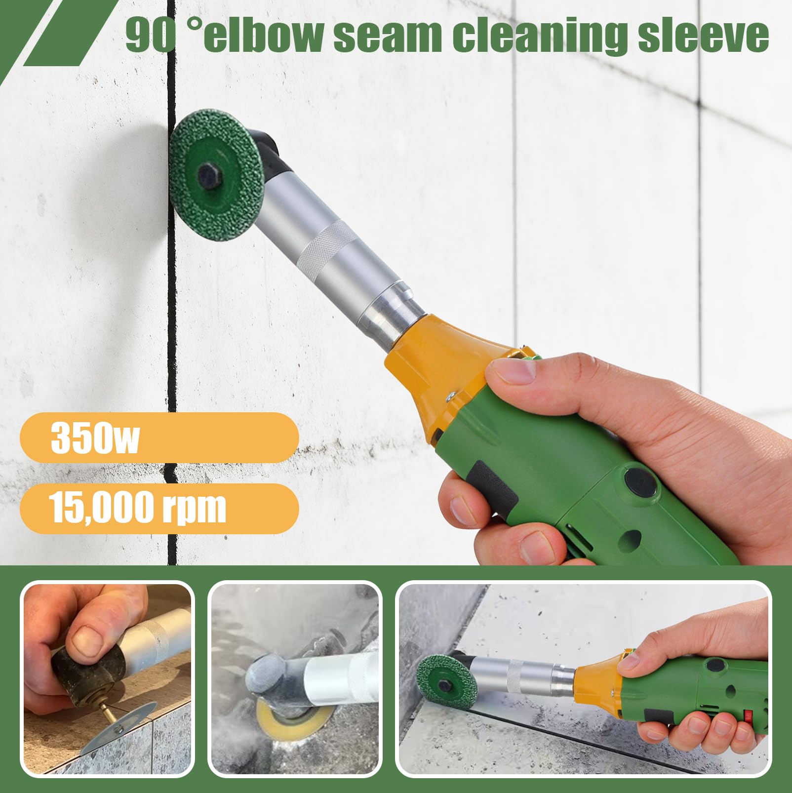 LIROPAU - Pulitore per giunti elettrico, set di pulizia per giunti da 350W, lucidatrice elettrica per la pulizia delle fughe dei pavimenti, apertore per giunti del pavimento in piastrelle a 90°, 6