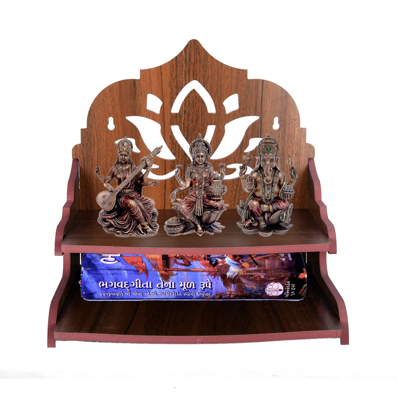Runner WT363 Engineered Wood Home Temple / Mandir / Pooja Ghar (Medium Size / Dark Brown / H28 x W28 x L26 cm)