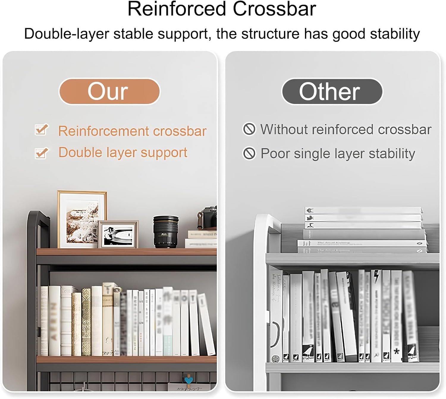 ZCSL 2段デスクトップブックシェルフ、寮のデスク用ハッチ、木製