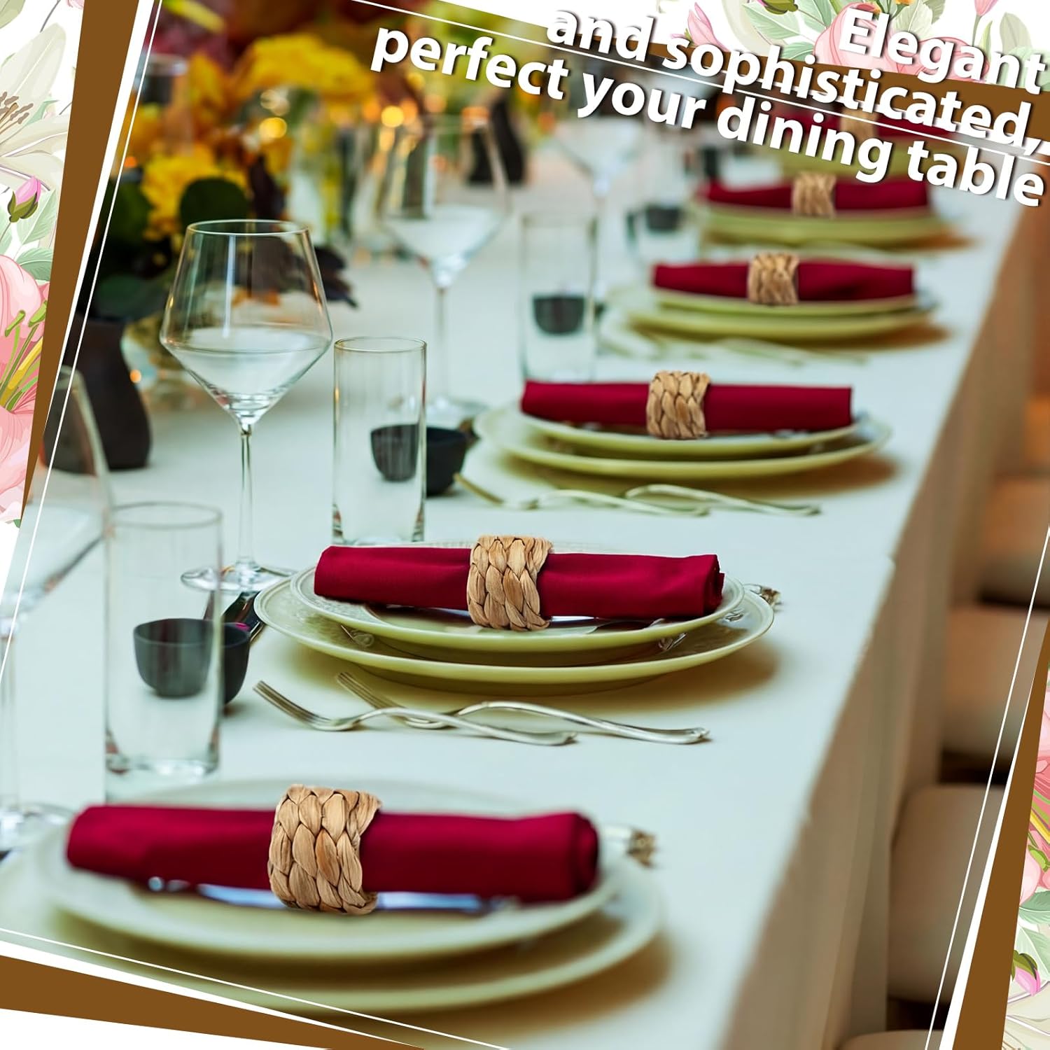 100 Pcs Woven Water Hyacinth Napkin Rings Bulk Natural Boho Farmhouse Rattan Napkin Rings Holders for Wedding, Thanksgiving, Christmas Dining Table Decoration Rustic Party Supplies