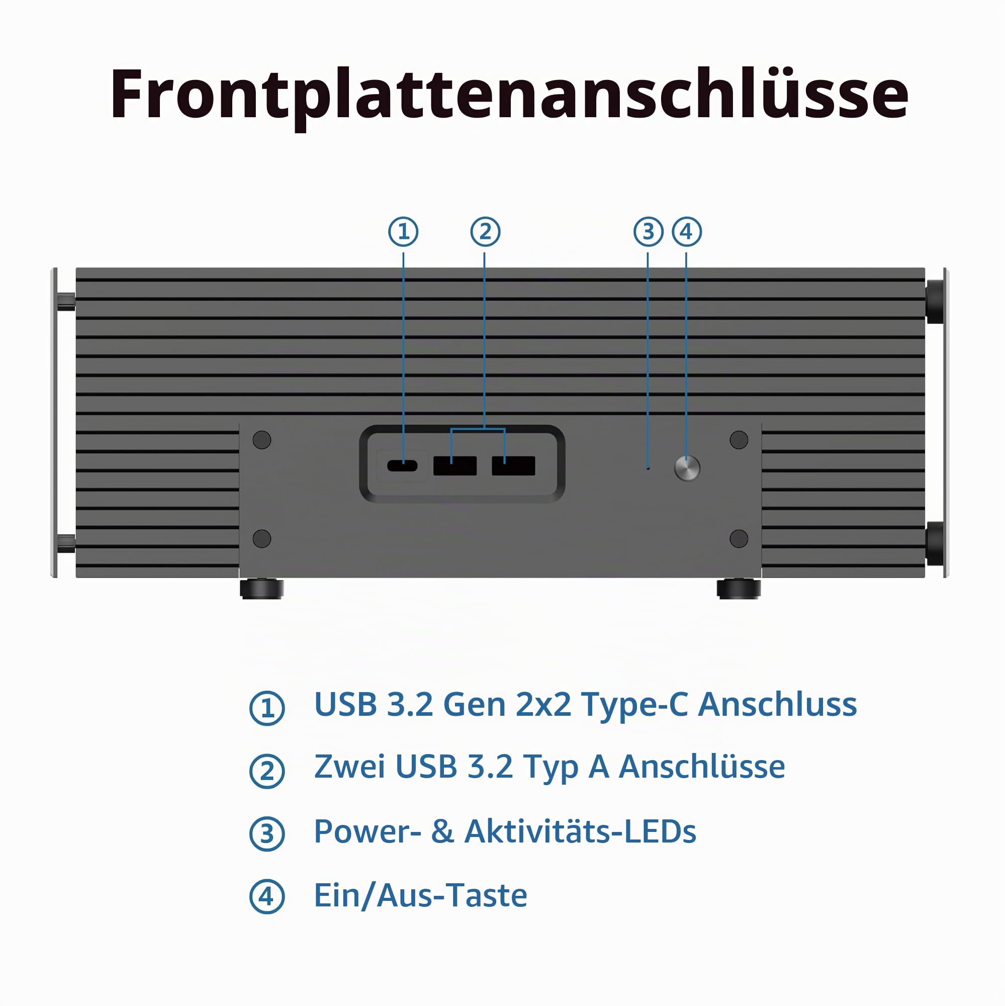 Akasa Turing RC Pro, Designed for ASUS NUC 14/15 Pro Core™ i7, Aluminium Mini Fanless Case with Thermal Kit, Front USB A & C Ports, Vertical or Horizontal Placement, A-NUC101-M1B