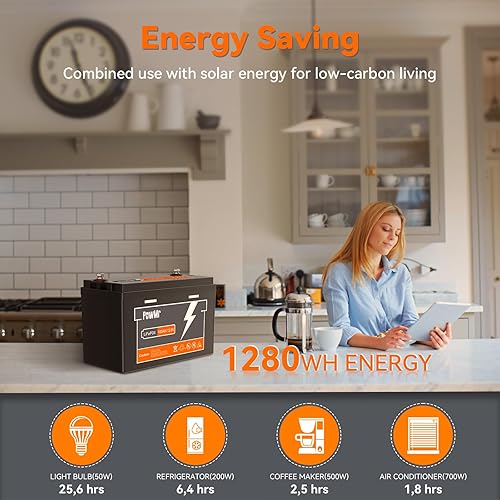 Miniatura 2 de PowMr 12.8V 100Ah LiFePO4 Lithium Battery,1280Wh Grade A Battery Cells with 100A BMS,Up to 4000+ Rechargeable Cycles,Support in