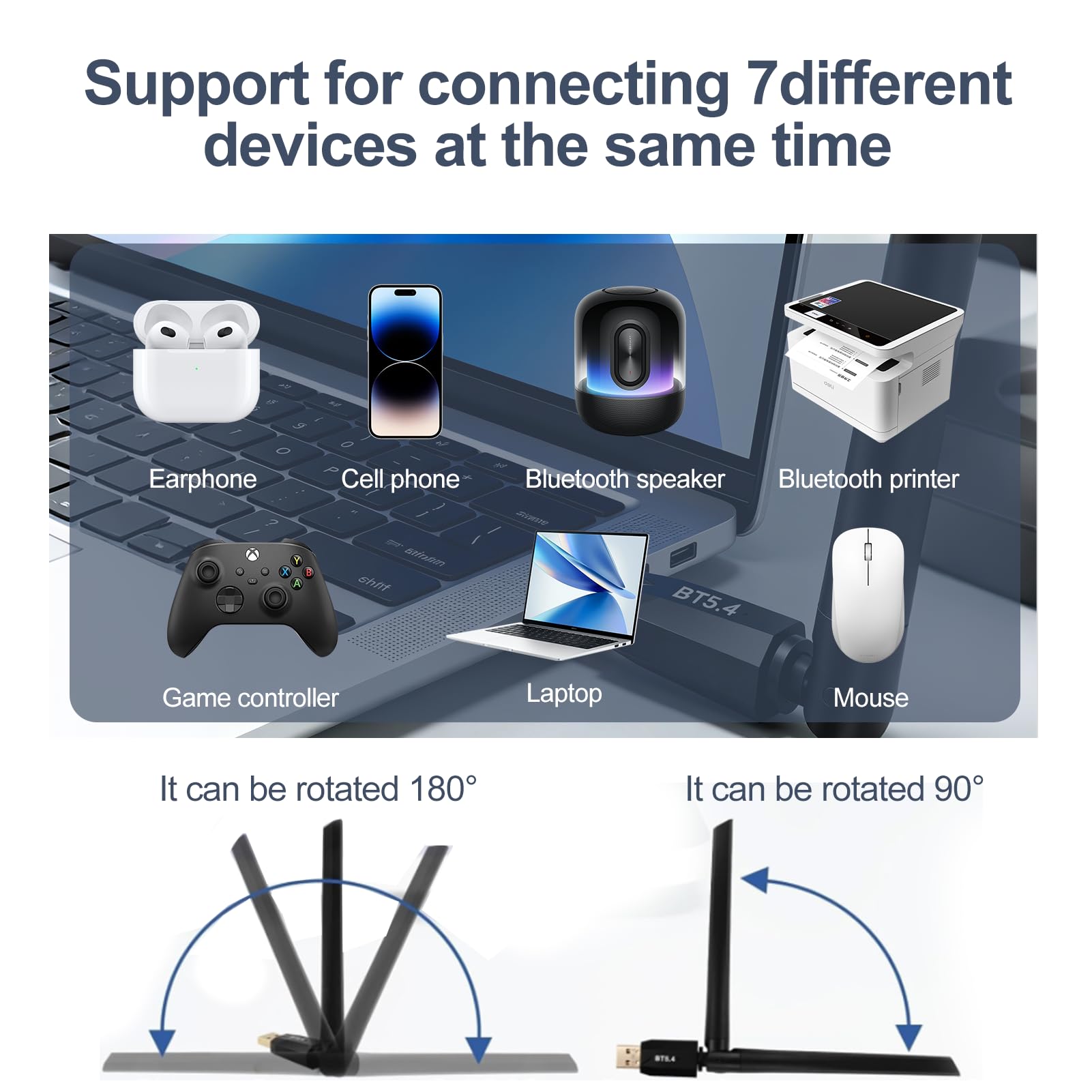 Dongle Bluetooth USB 5.4, 150M Long Range Adaptador Bluetooth para PC (EDR & BLE), para Portatil, Ordenador, Teclado, Ratón, Altavoz, Plug & Play, Compatible con Windows 7/8.1/10/11