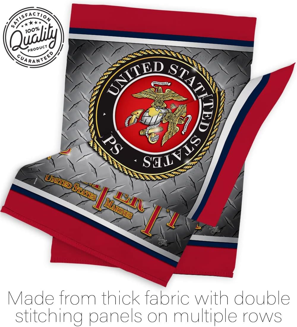 Breeze Decor Semper Fi US Marine Garden Flag Set Wall Hanger Armed Forces Corps USMC United State American Military Veteran Retire Official House Banner Small Yard Gift Double-Sided, Made in USA