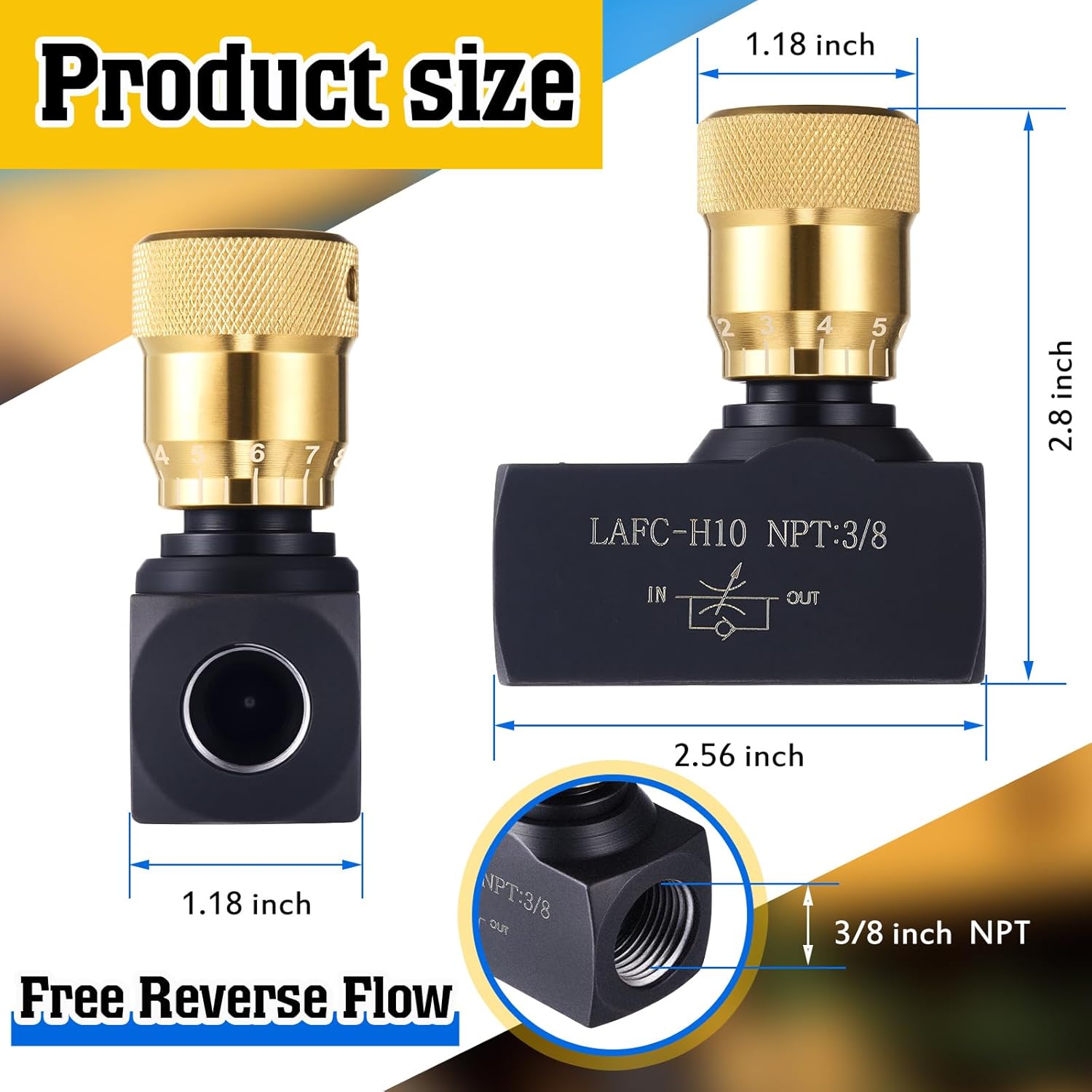 Pelopy 3/8 Inch Npt Ports Hydraulic Flow Control Needle Valve with Free Reverse Flow