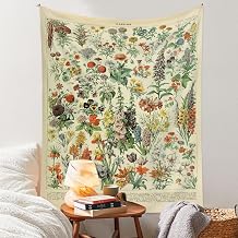 Vintage Flowers Tapestry 48x36, Long Vertical Wall Hanging Reference Illustrative Botanical Tapestries for Bedroom Aesthetic Floral Tapistry Botanical Plants Tapestry Wall Hanging Cute Bedroom Decor