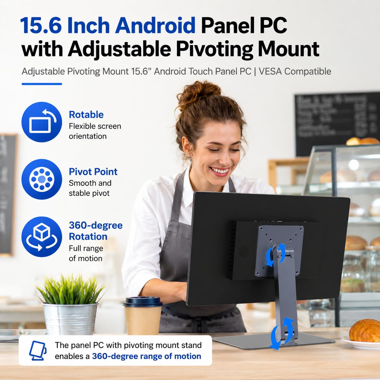 39.6 cm All-in-One przemysłowy panel PC bez wentylatora, komputer z ekranem dotykowym Android 12 z obrotowym mocowaniem VESA, wytrzymały tablet RK3399, 4 GB RAM, 64 GB ROM, 1920 x 1080 IPS, USB 3.0