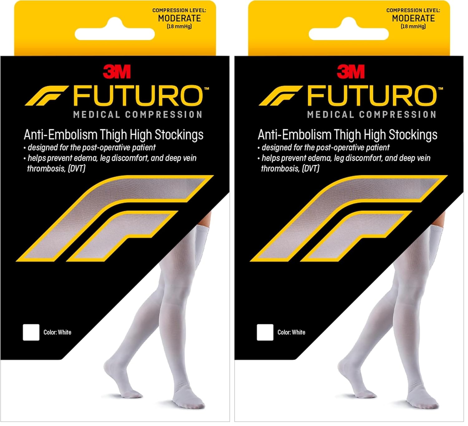 FUTURO Anti-Embolism Thigh Length Stockings, Medium Regular, White. Moderate (18 mm/Hg) (Pack of 2)
