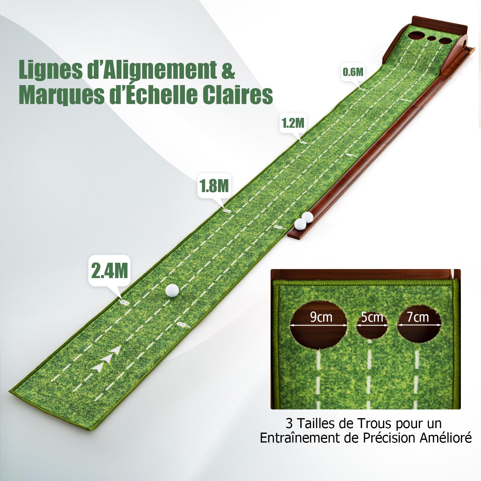 GOPLUS Tapis de Putting de Golf 1/2/3 Trous, Tapis d'Entraînement au Putting avec Retour Automatique de Balle, Guides d'Alignement, 3 Balles de Golf, pour Maison/Bureau