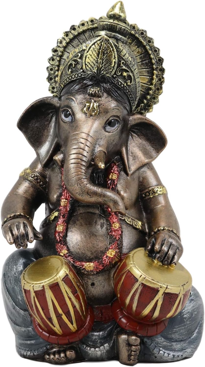 Ebros Celebration of Life and Arts Lord Ganesha Playing Musical Instruments Statue 6.75" Tall Hindu Elephant God Deity Remover of Obstacles Figurine Vastu Hinduism Collectible Decor (Dholak Drum)