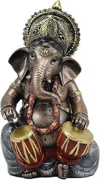 Ebros Celebration of Life and Arts Lord Ganesha Playing Musical Instruments Statue 6.75" Tall Hindu Elephant God Deity Remover of Obstacles Figurine Vastu Hinduism Collectible Decor Dholak Drum