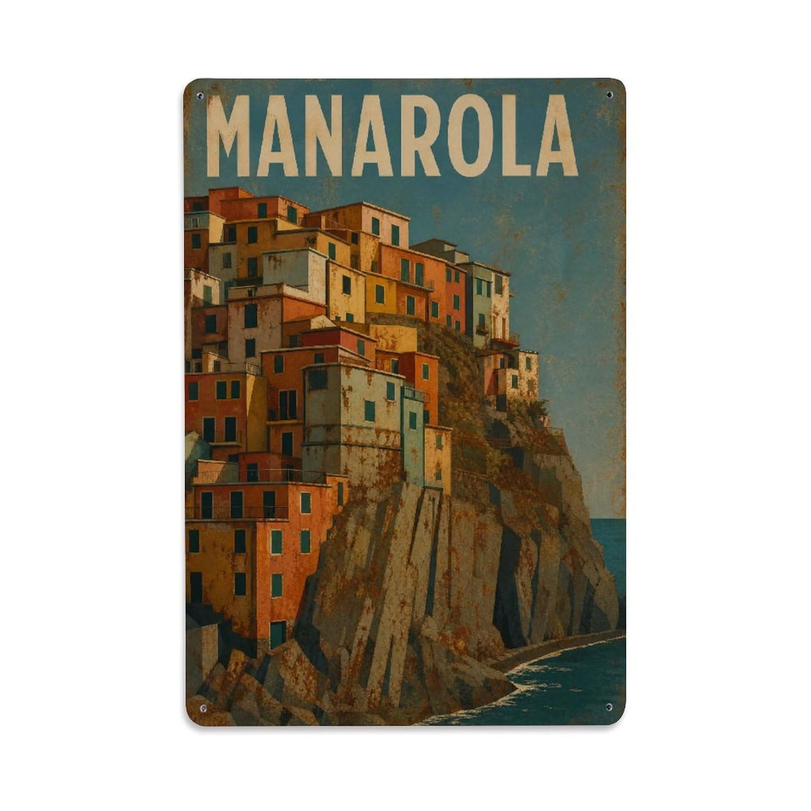 Metal Tin Sign Manarola Vintage Travel Italy