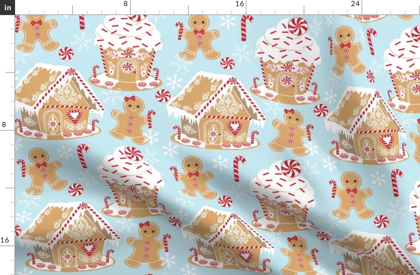 Spoonflower Fabric - Christmas Gingerbread Houses Man Cookies Cupcake Holiday Baking Candy Printed on Organic Cotton Sateen Fabric by The Yard - Sewing Quilting Apparel Home Decor