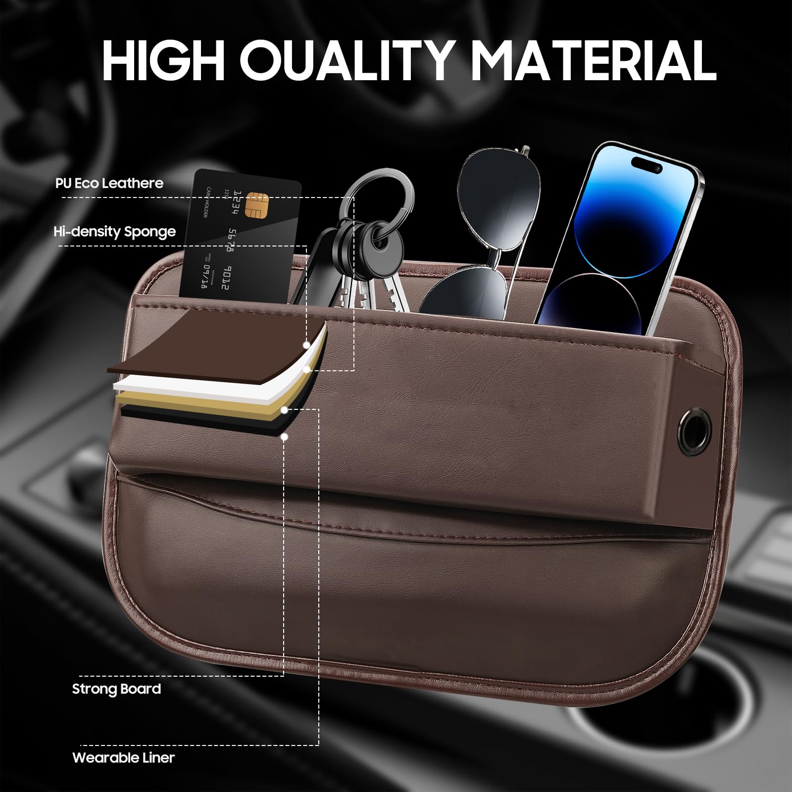 ZHXuKAiHua 2-Pack Car Seat Gap Filler Organizer - Slim, Universal Fit for Cars - Stop Phones, Glasses, Keys, Cards from Dropping - Car Accessory (brown)