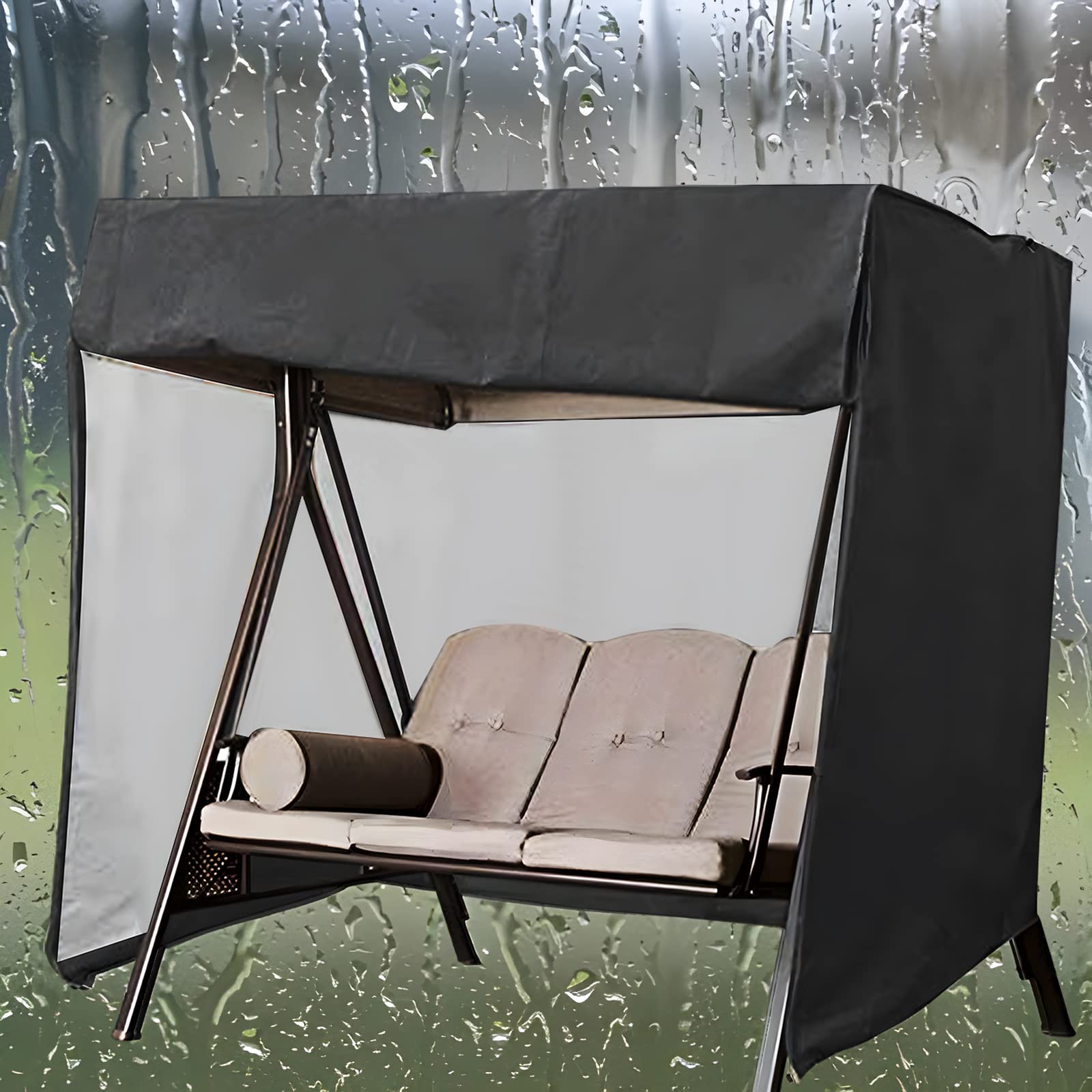 Telo impermeabile per dondolo da giardino a 3 posti, in tessuto di bue, 220 x 125 x 170 cm, colore nero, resistente alle intemperie