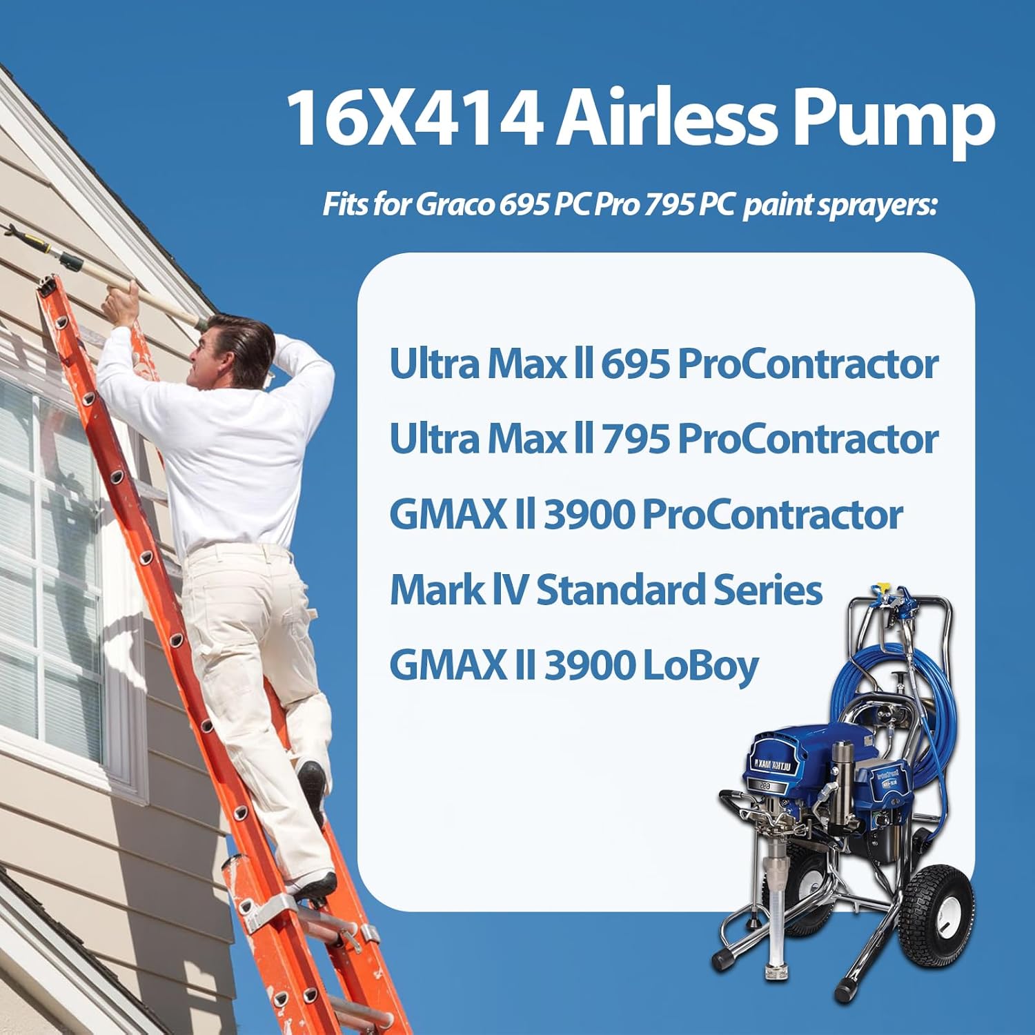 16X414 Airless Pump for Compatible with Graco 695 PC Pro 795 PC Pro Airless Paint Sprayer