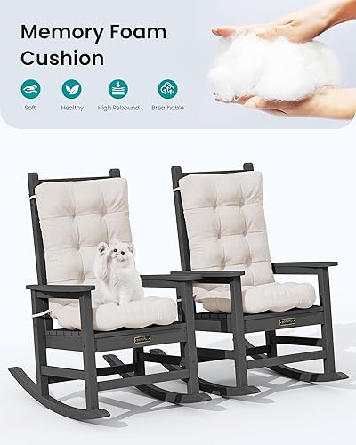 Vista 54 de SERWALL Mecedora de gran tamaño para exteriores, silla mecedora al aire libre de HDPE, azul