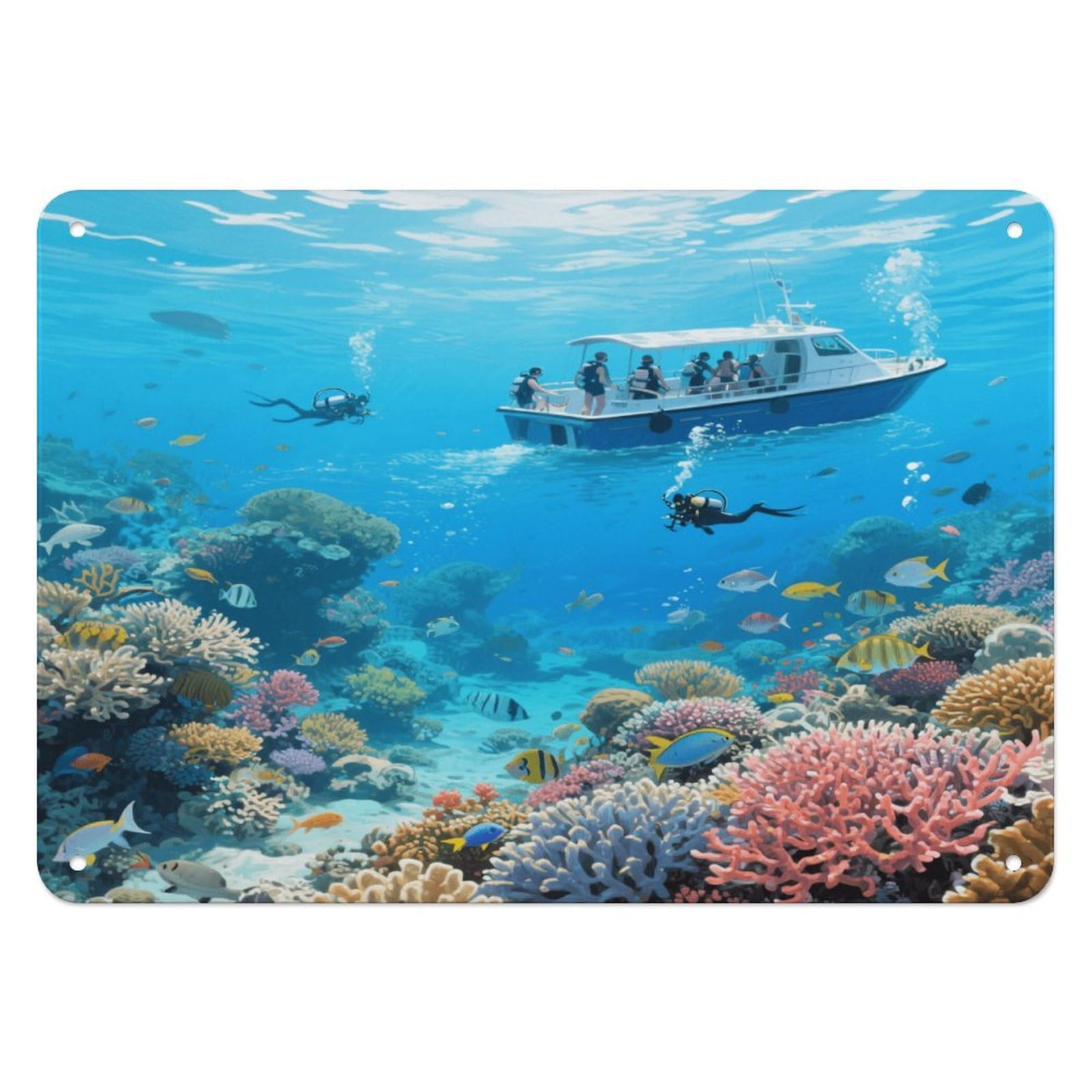 Fekiloot Style Great Barrier Reef Seascape Wall Decor Iron Painting Metal Sign