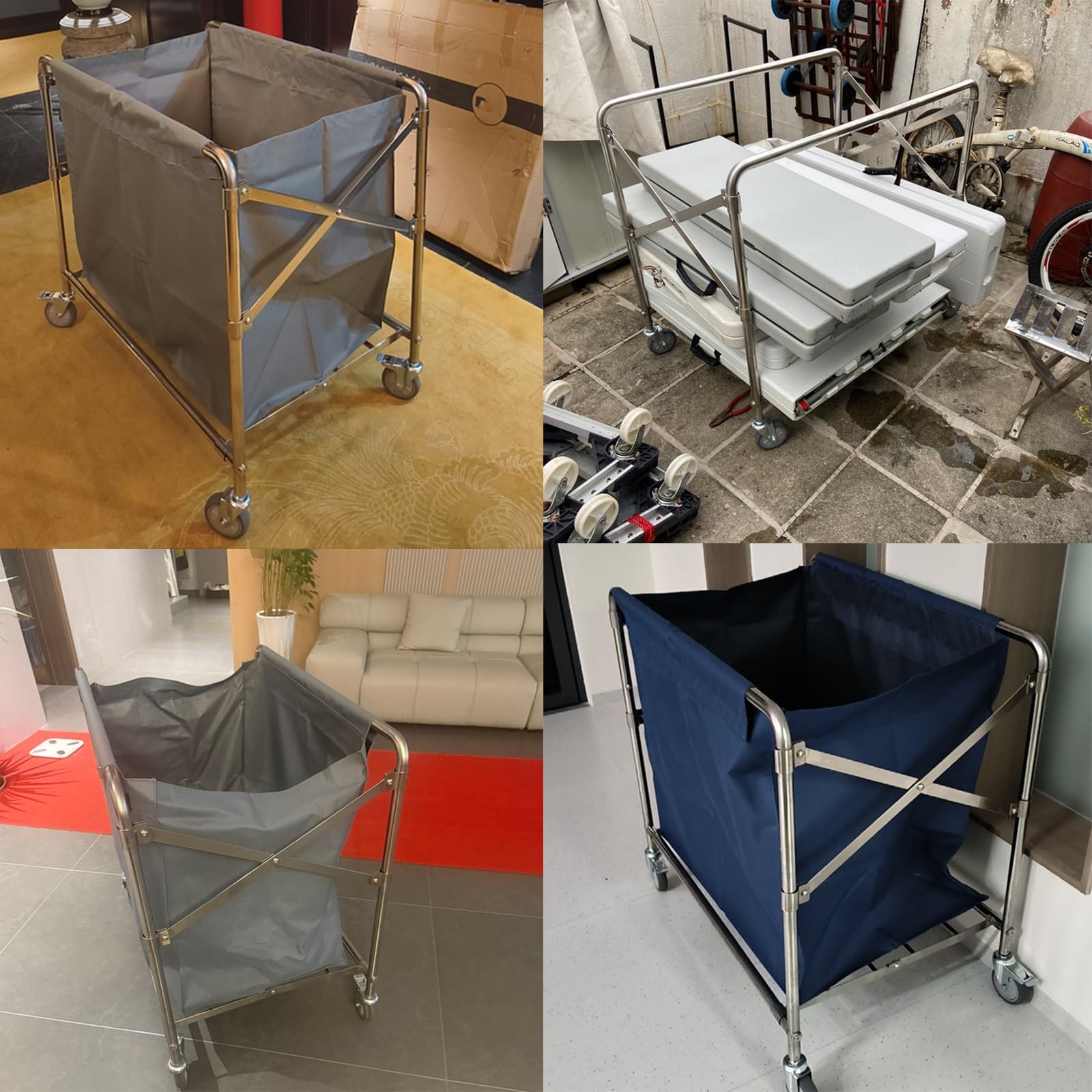 Carrello Pieghevole dell'hotel Acciaio Inossidabile Rinforzato con la Borsa del Tessuto Smooth Handle 4Inch Ruote di Gomma Freno silenziosoIdeal per Hotel ed Eventi, Blu