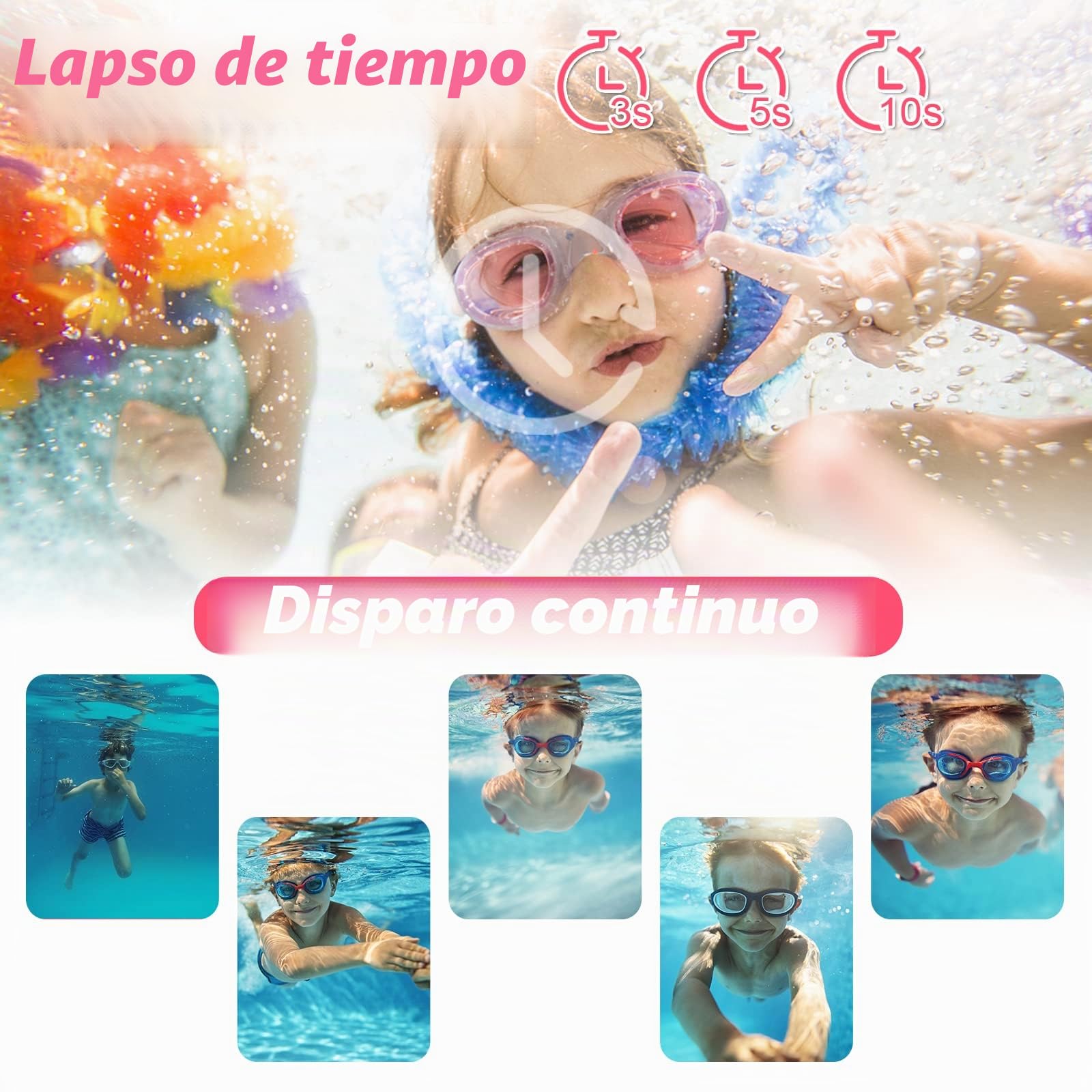 Ushining Cámara Fotos Infantil Impermeable, 12MP HD 1080P Videocámara de Acción Subacuática para Niños con Pantalla de 2,0 Pulgadas, Tarjeta 32GB TF, Regalo 3-12 Años, Rosa