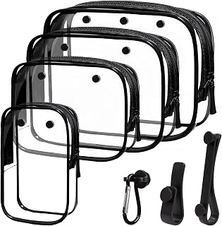LETGO Clear Insert Pouch for Bogg Bag Accessories - 4 Packs Zipper Pouch for Bogg Tote Bags Accessories Travel Makeup Toiletry Handbag Organizer Phone Holder,PVC Insert Bag,Hooks,and Keychain (Black)