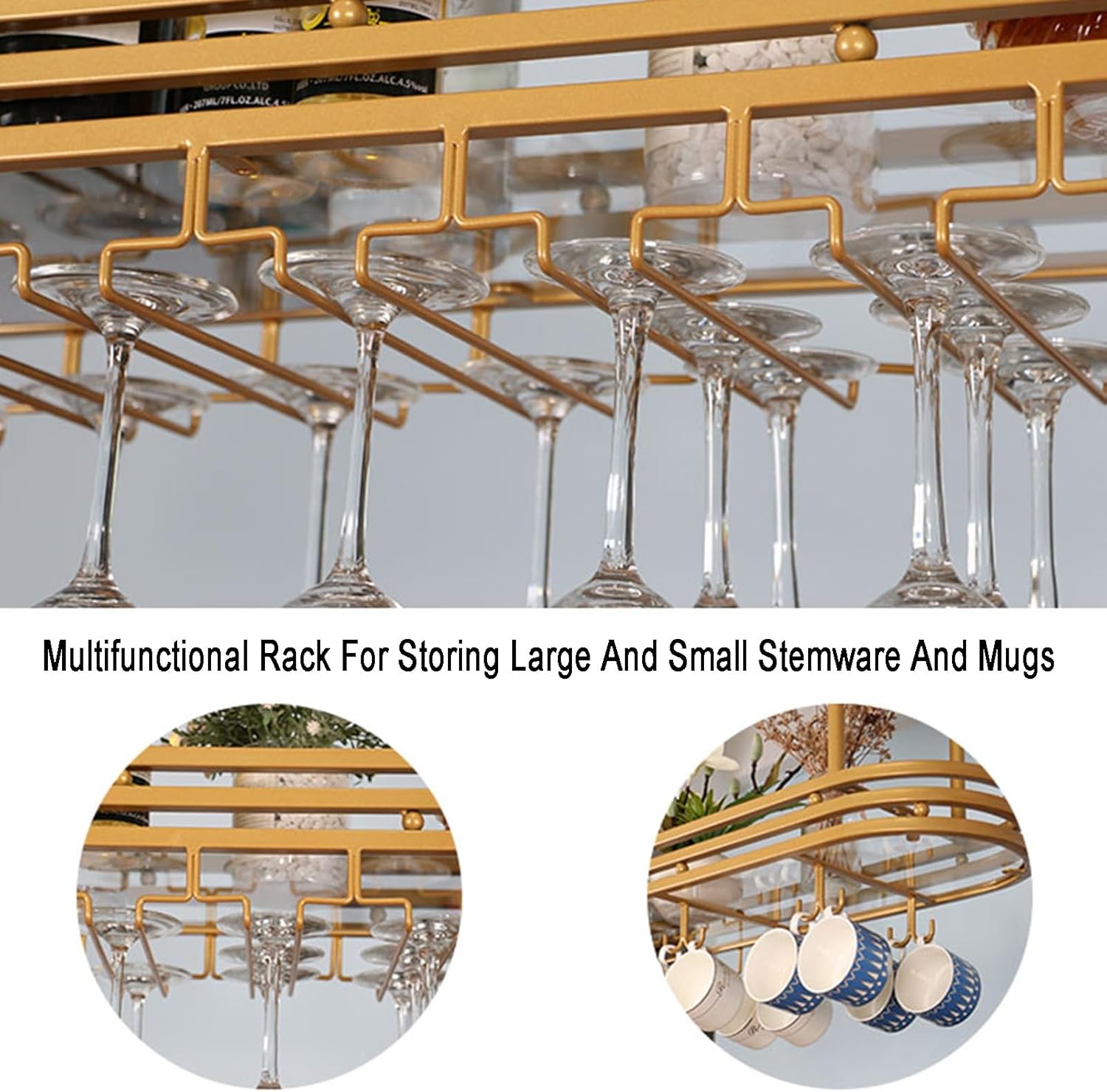 Wine Rack, Bar Hanging Stemware Rack, Adjustable Ceiling Bar Wine Glass Rack,for Bars,Restaurants and Kitchens(Black,120x25cm)