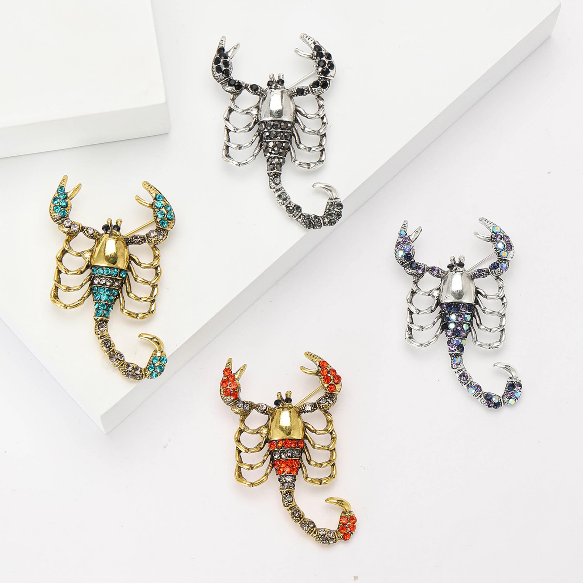Broches de escorpión con Diamantes de imitación, 4 Unidades, para Solapa de Hombre, Hermosa decoración de escorpión.