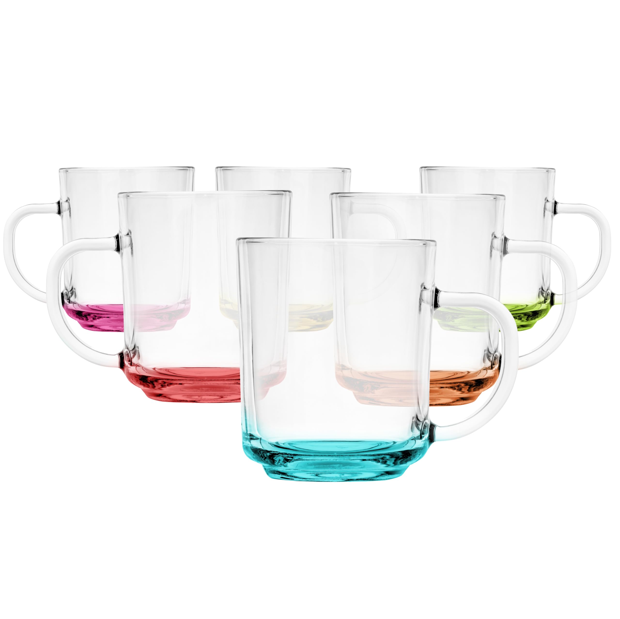 Glasmark KROSNO, 230ml, Zestaw 6 szt., Szklane kubki, szklanki z uchwytem, kolorowe dno, szklanka do herbaty, kubek, szklany kubek z uchem, klasyczny i uniwersalny styl