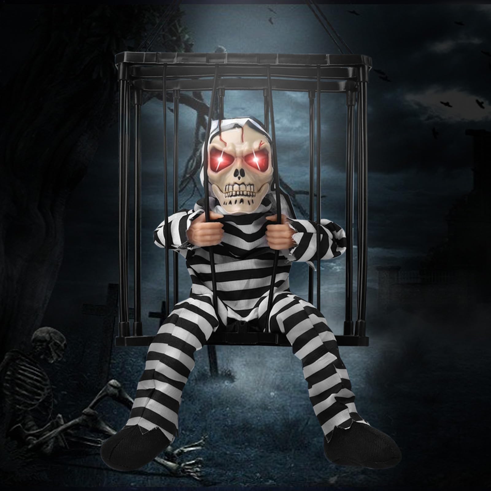 Décorations Halloween Animées - Squelette Prisonnier Avec Capteur Mouvement, 45 Cm, Effrayant Pour Maison Et Jardin