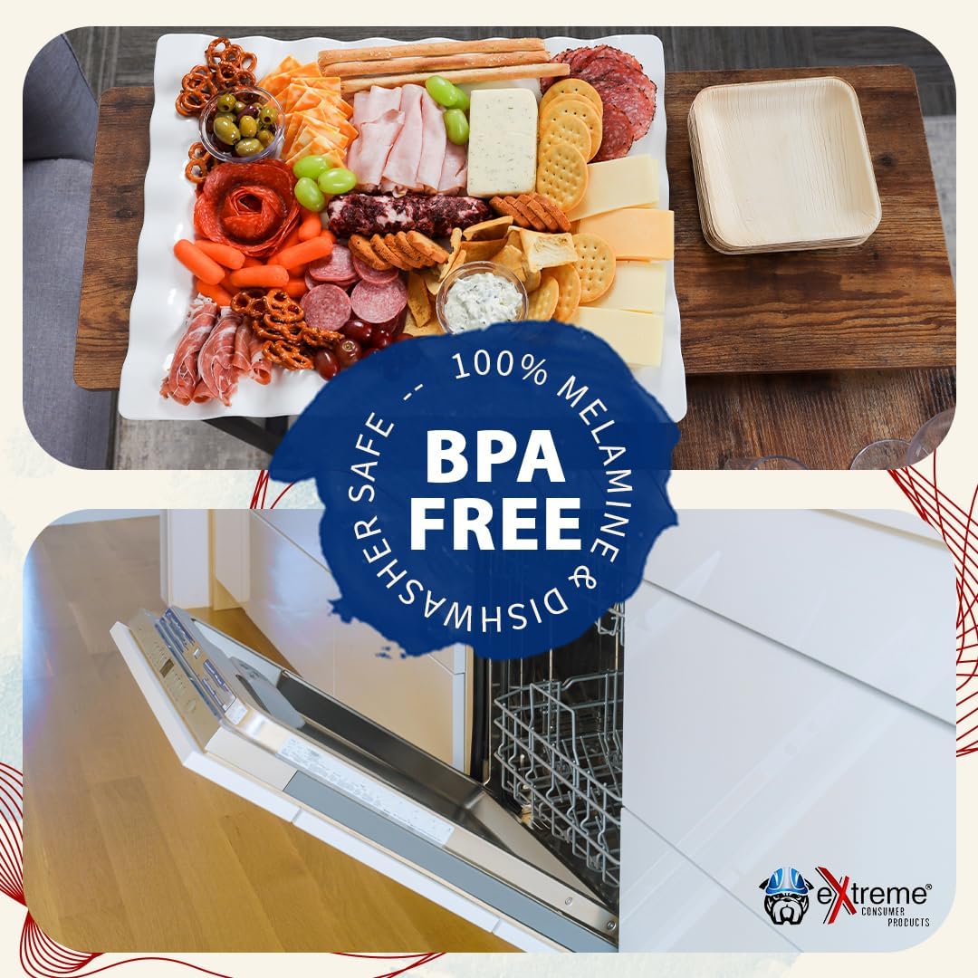 Extreme Consumer Products 22" Rectangular Melamine Scalloped Serving Platter │Outdoor Dining and Patio Parties │Shatterproof and Dishwasher Safe - White - Image 4