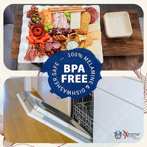 Miniatura 4 de Extreme Consumer Products Plato rectangular de melamina festoneado de 22 pulgadas, comedor al aire libre y fiestas en el patio, inastillable y apto