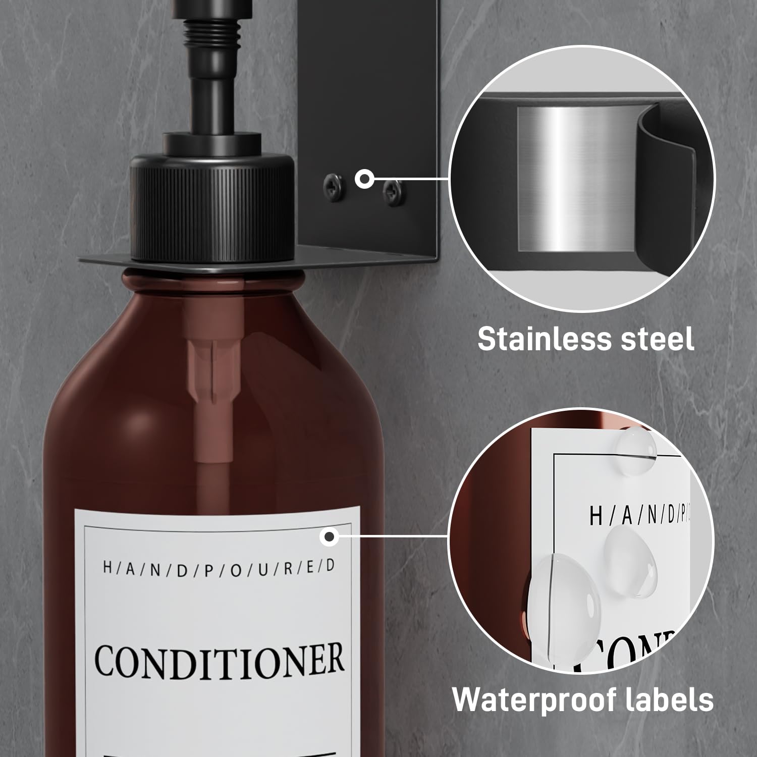 Dispenser Sapone Per Bagno Moderno - Contenitore Shampoo E Bagnoschiuma - Design Elegante Nero - Foto 8