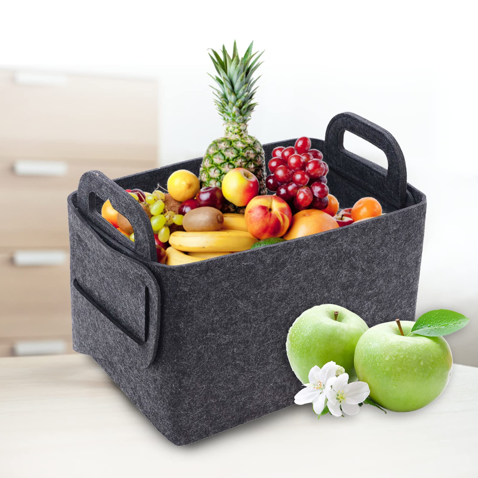 Kaminholzkorb Brennholzkorb Metall Modern Holzkorb Klein mit Henkel Filz Aufbewahrung Korb zum Aufbewahren von Brennholz Zeitschriften Zeitung,40x25x28cm