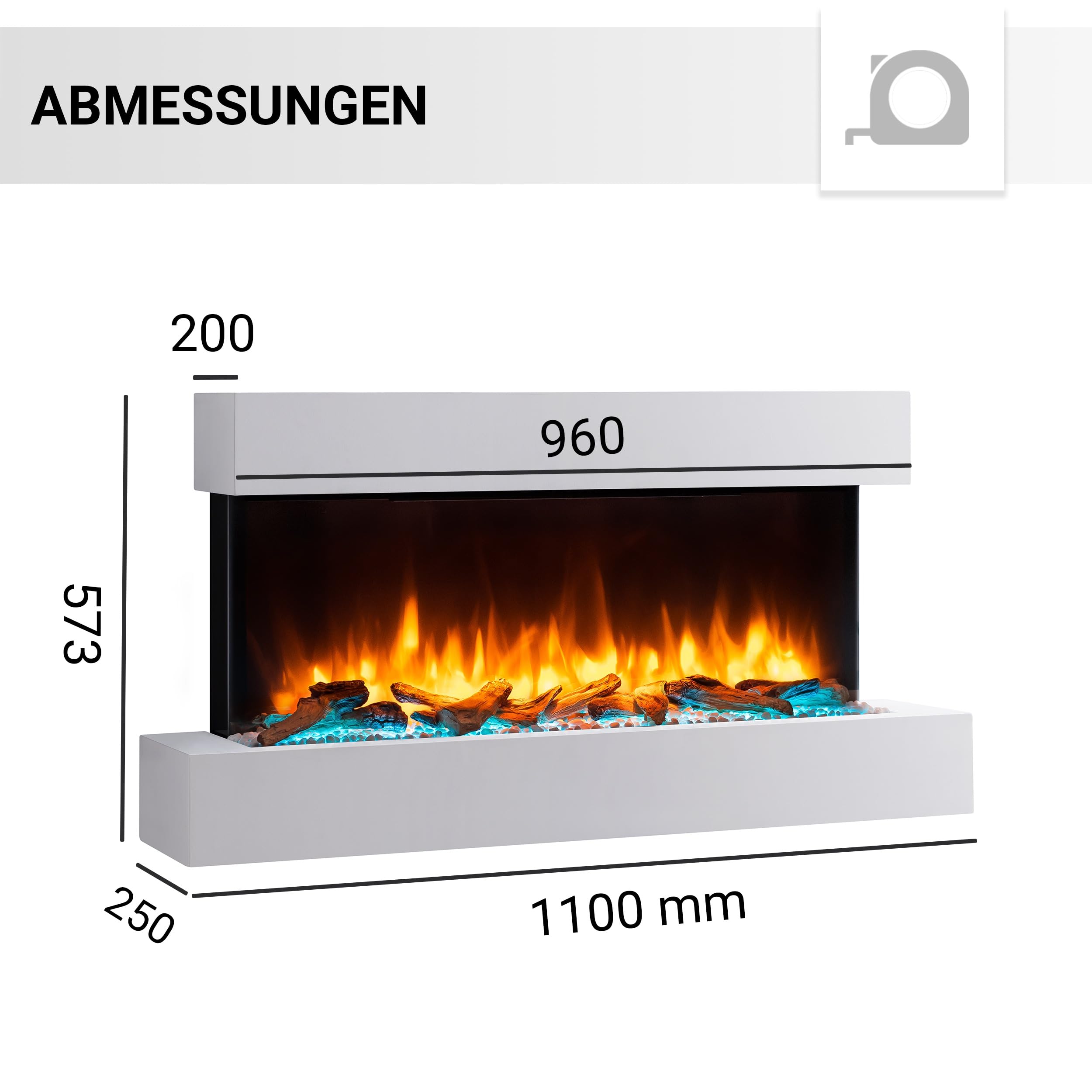 BALDERIA Ignis - Elektrischer Wandkamin mit Heizung und LED Flammeneffekt, Weiss