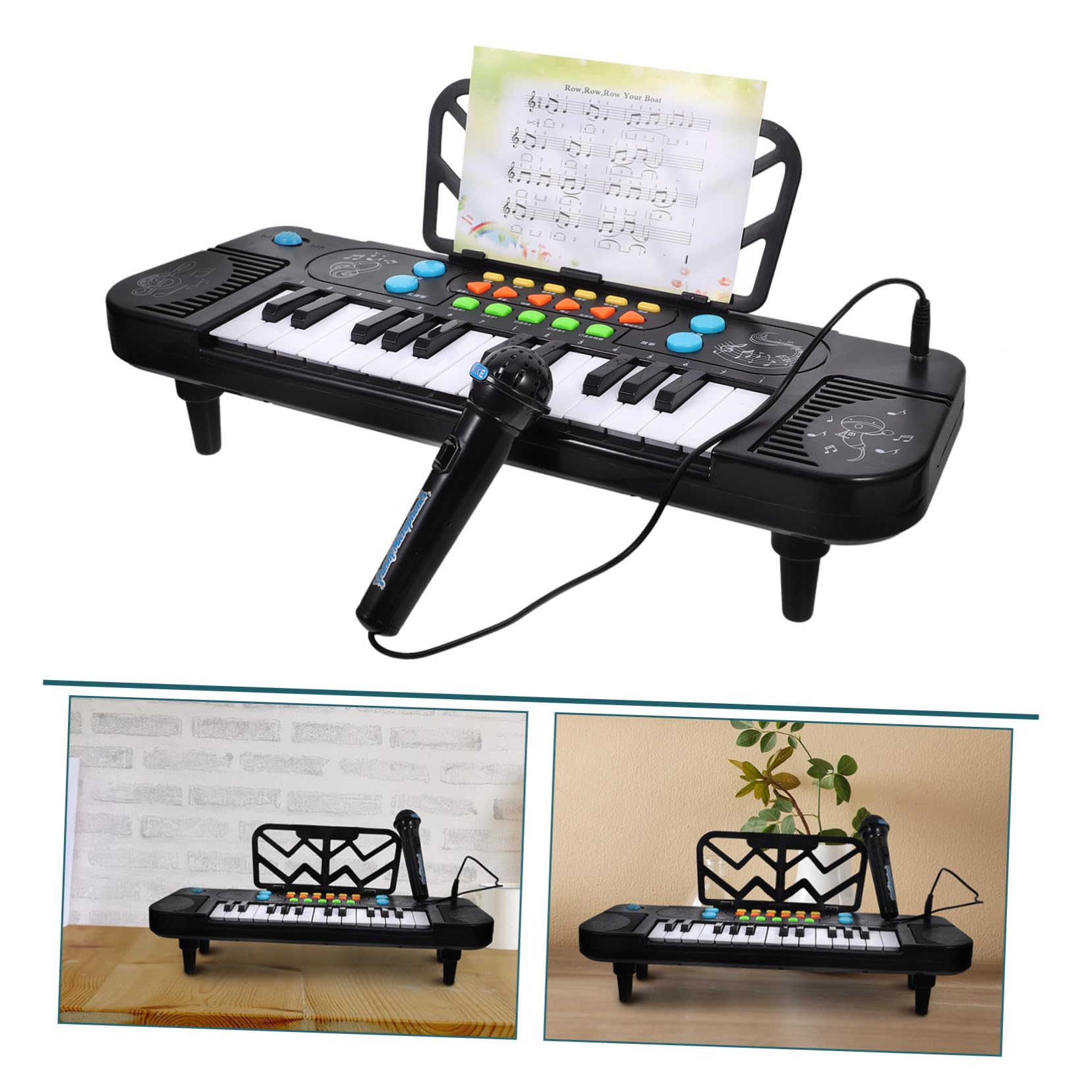 Pianola Giocattolo 25 Tasti con Microfono, Plastico Nero