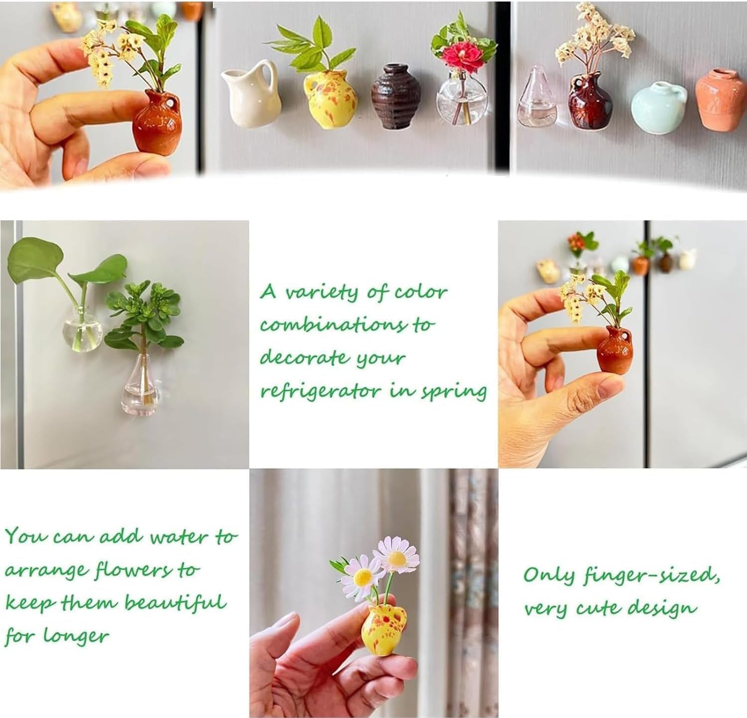 8 Pièces Mini Aimants Vase 3D Céramique - Aimants Réfrigérateur Mignons Pour Photos Et Fleurs, Décoration Cuisine Bureau