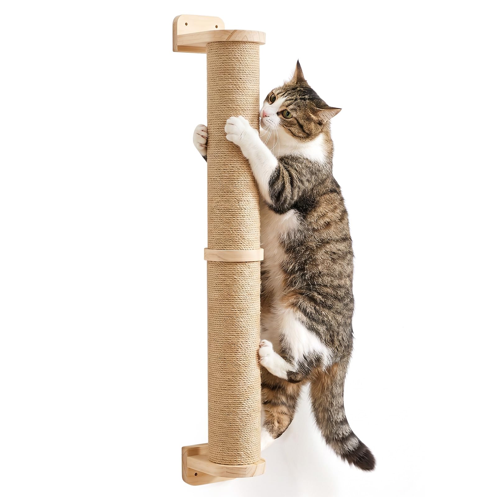 Cat Scratching Post Wall Mounted, 90cm Solid Wood Cat Wall Scratcher, Large Cat Wall Climbing with Natural Sisal, Heavy Duty Sturdy Cat Sisal Climbing Tree for Indoor Cats, Space Saving Cat Walkway