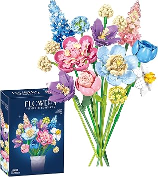Flower Bouquet Building Decoration 3D Puzzles Set - Artificial Flowers with Roses, Botanical Collection and Table Art for Adults, Unique Gift for Men Women Hobbies for Birthday Christmas