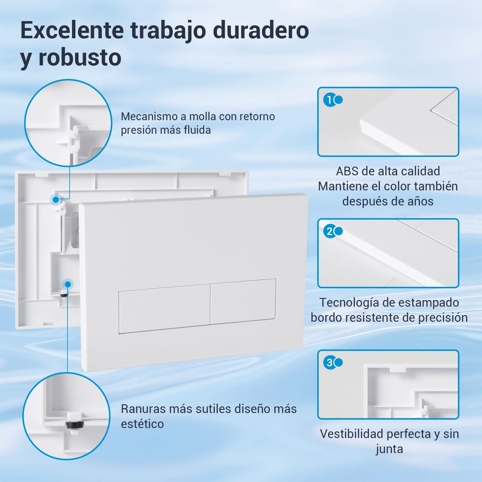 Placa de Accionamiento WC, Compatible con Geberit, Sigma, UP300 y UP320, Tamaño Placa de Doble Descarga 245×164mm, Incluye Kit de Palanca de Descarga y Marco de Instalación. (Blanco mate)
