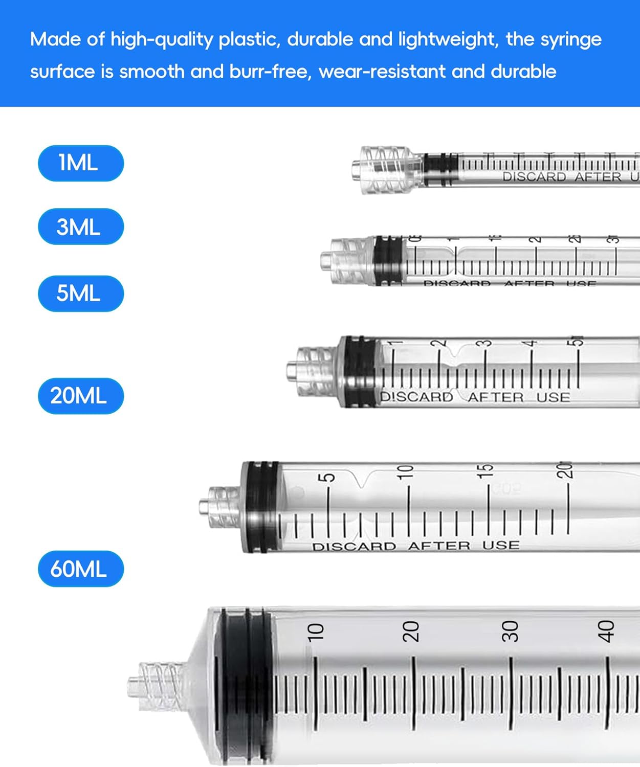 60ml Luer Lock Syringe without Needle - 60cc Plastic Syringes, Sterile, Individually Sealed, Pack of 50
