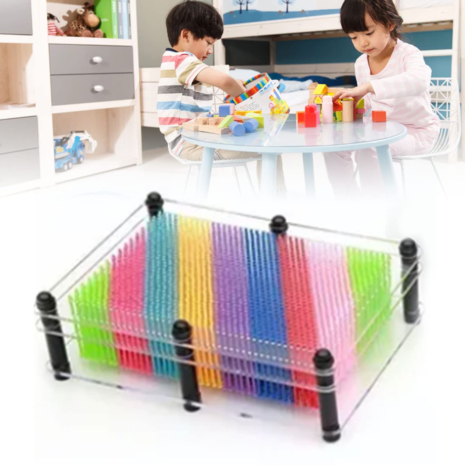 Nosqew 3D Pin Art Board Toy Colorful Handprint Pin Mold Improve Imagination Educational Fun for Kids Adults Plastic Material 17.8 X 12.5cm (Transparent Board)