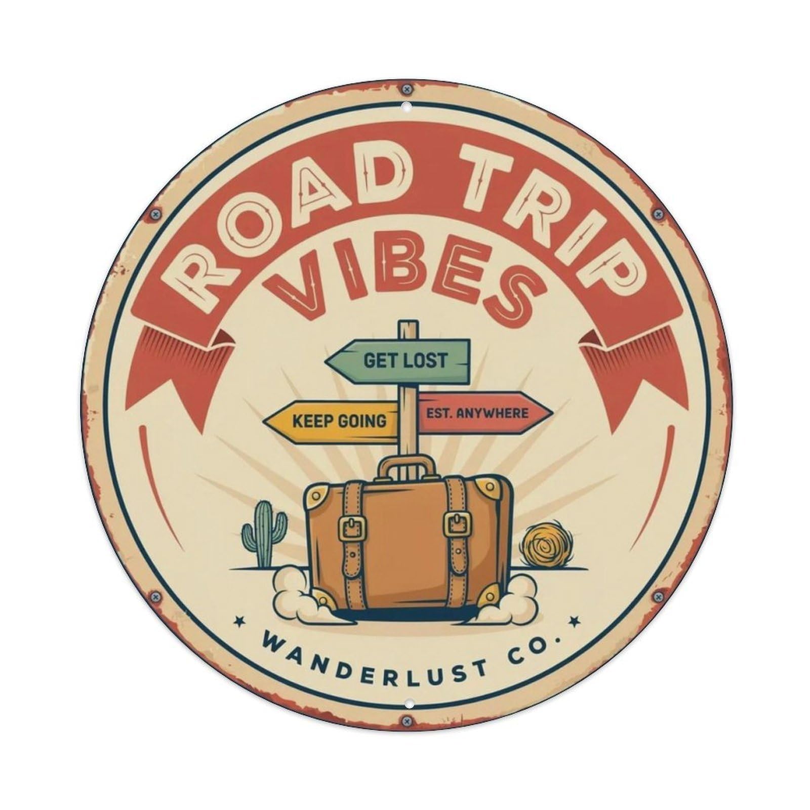 Road Trip Vibes Retro Motel Metal Tin Sign Plaque