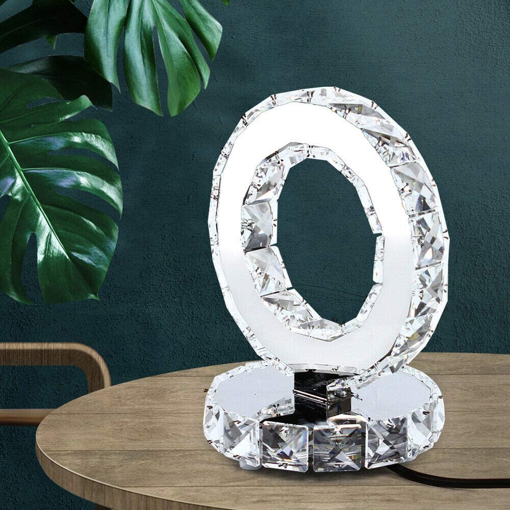 Futchoy Crystal Bedside Table Lamp - LED Bedside Lamp Modern Silver Table Lamp Decorative Nightstand Lamp Gift for Living Room Bedroom(Crystal Ring)