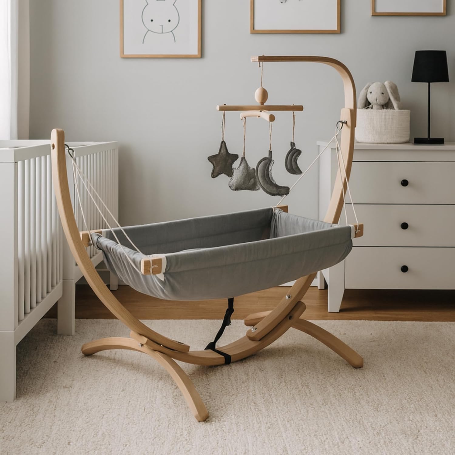 Kids Hammock Bed for Children Ages 3 to 5 Years, 15 to 36 kg Capacity, Comfortable Fabric with Wooden Frame, Large Size 66 x 150 cm, Portable and Easy to Assemble for Indoor and Outdoor Use (Grey-3)