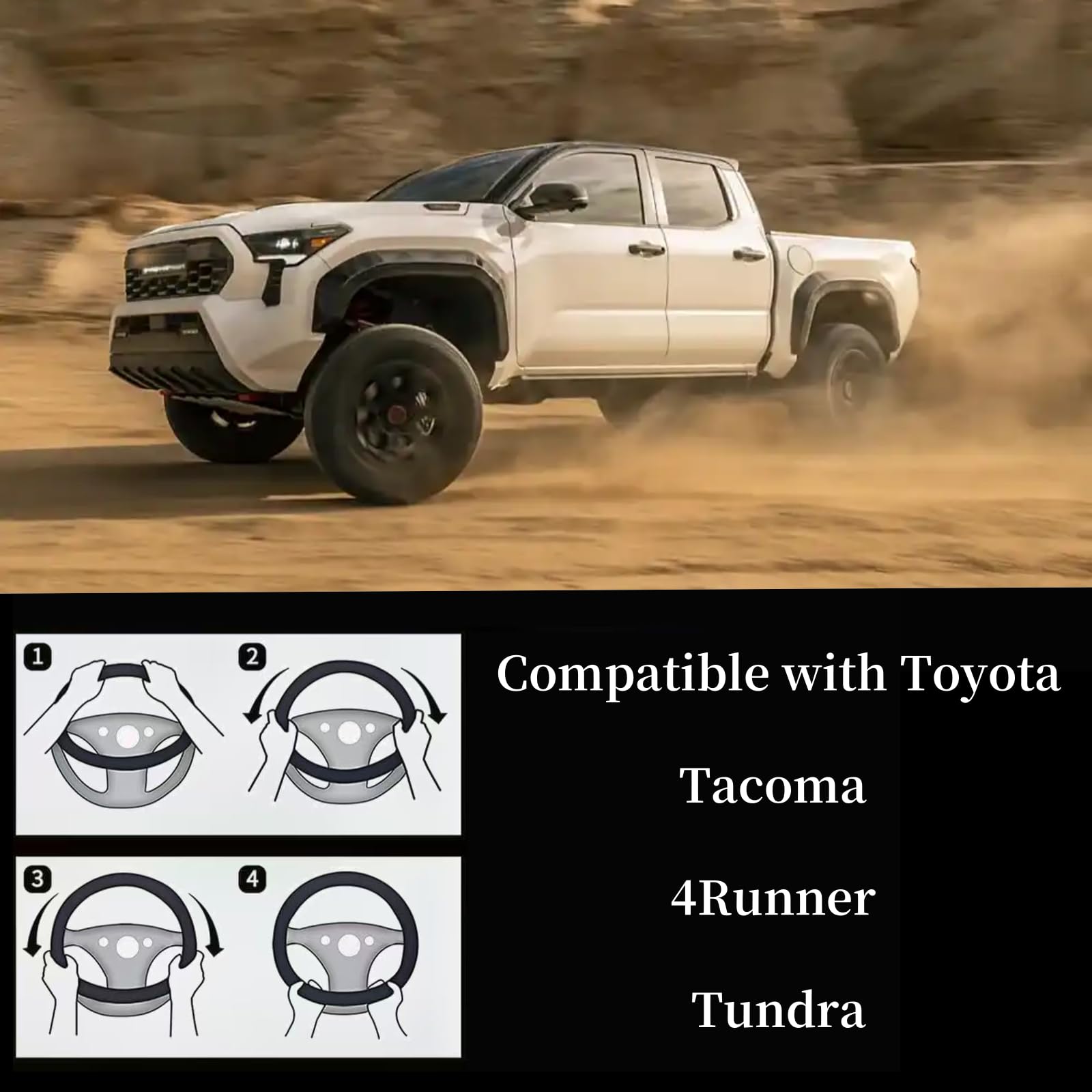 Yangday Funda de cuero para volante para Toyota Tacoma 4Runner Tundra, funda de volante de automóvil de 15.5-16 pulgadas con partículas de masaje antideslizantes (negro)