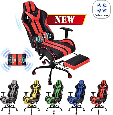 Amazon Com Video Gaming Chair Racing Office Reclining Pu Leather High Back Ergonomic Adjustable Swivel Executive Computer Desk Large Size Footrest Headrest Lumbar Support Adjustable Arms Cushion Black Kitchen Dining