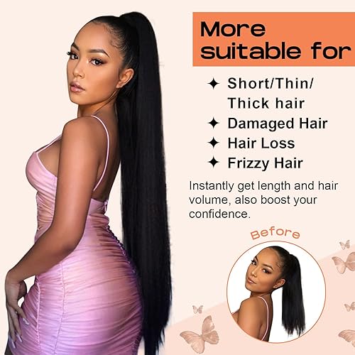 Miniatura 3 de SEIKEA Extensión de cola de caballo de 32 pulgadas de largo, lacio, multicapa, ligera, suave, resistente a los enredos, extensiones de cabello