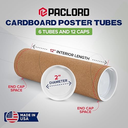 Miniatura 27 de Tubo de correo de papel kraft reforzado de 2 x 36 pulgadas, paquete de 1 tubo con 2 tapas, tubo seguro aprobado por USPS para pósteres, tubo