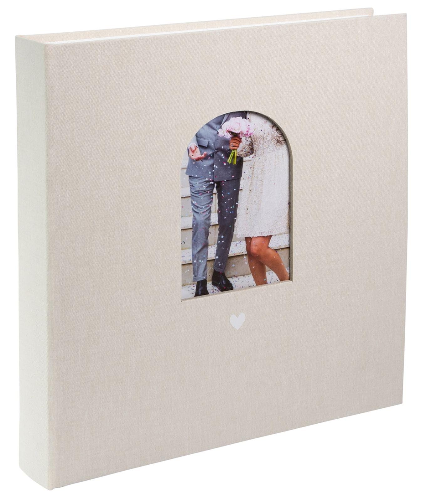 goldbuch 08 045 Hochzeitsalbum Herzensmoment Beige, Fotoalbum mit Fensterausschnitt, Erinnerungsalbum mit 60 weißen Seiten und Pergamin-Trennblättern, Fotobuch, Einband aus Leinen, ca. 31 x 30 x 4 cm